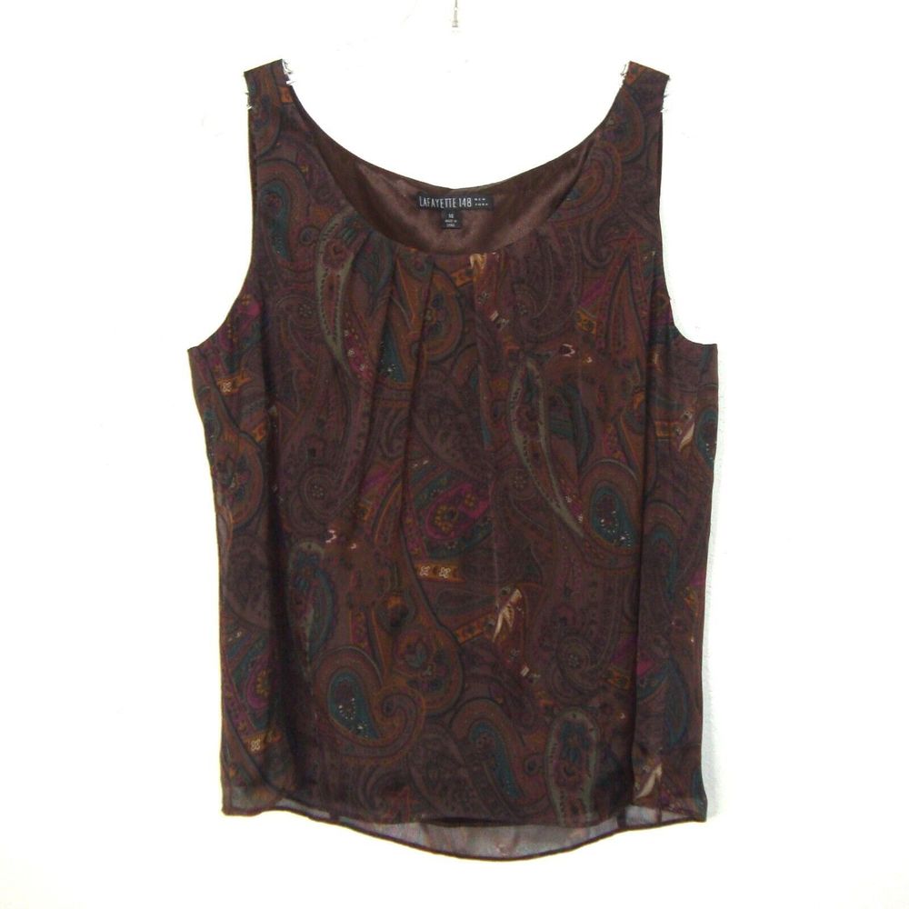 LAFAYETTE 148 Silk Paisley Chiffon Lined Side Zip Tank Blouse Size 14